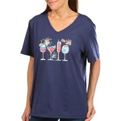 Womens Americana Cocktails Jewel Short Sleeve Top