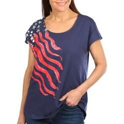 Coral Bay Womens Americana Flag Short Sleeve Top
