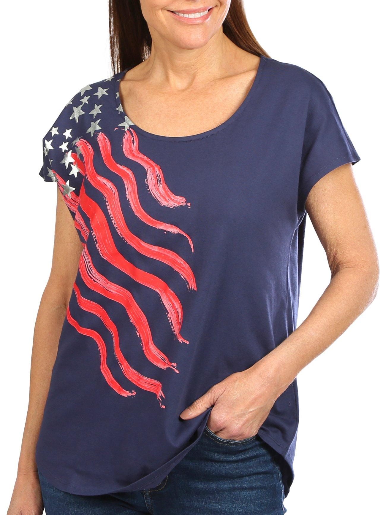 Womens Americana Flag Short Sleeve Top