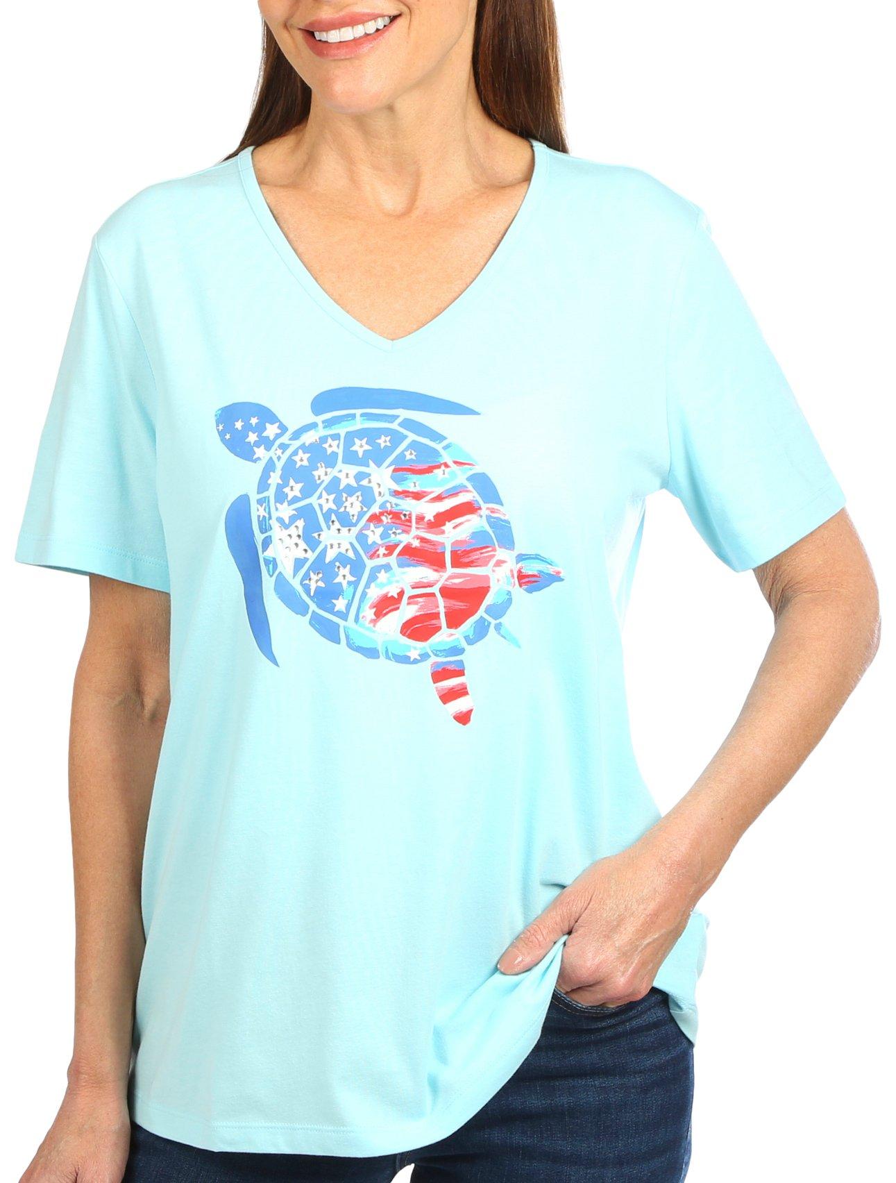 Coral Bay Womens Americana Jewel Turtle Short Sleeve