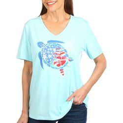 Coral Bay Womens Americana Jewel Turtle Short Sleeve Top