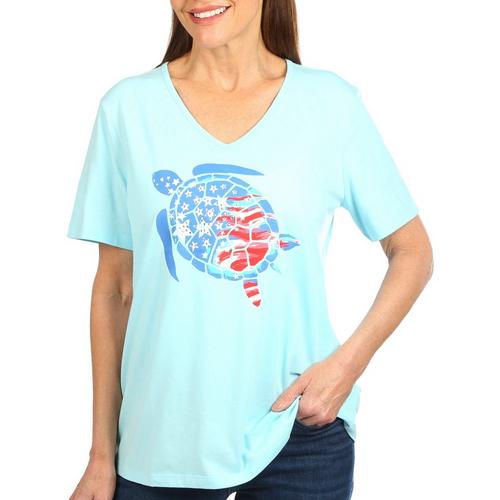 Coral Bay Womens Americana Jewel Turtle Short Sleeve