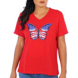 Womens Americana Jewel Butterfly Short Sleeve Top