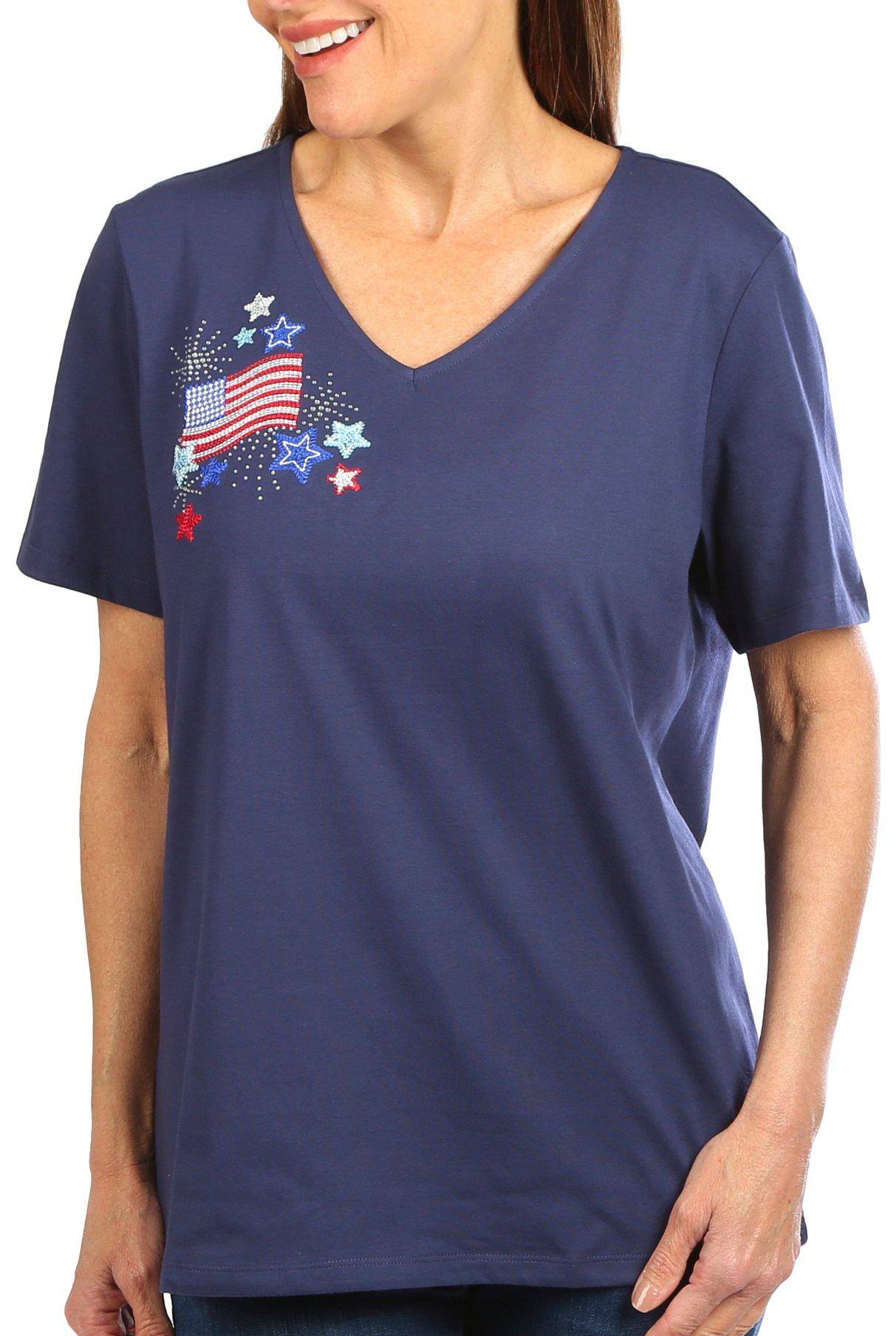 Coral Bay Womens Americana Jewel Flag Short Sleeve