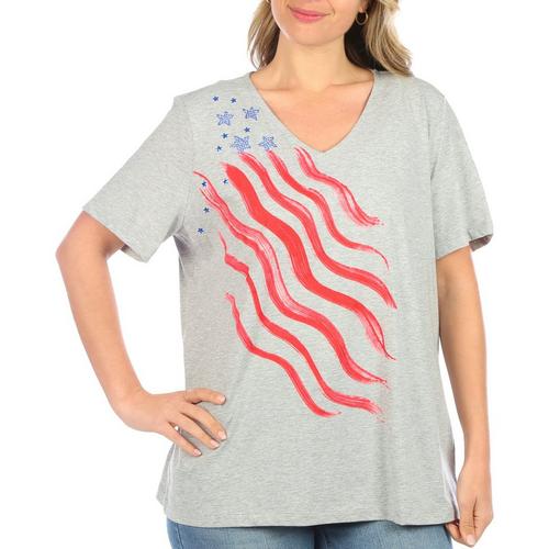 Coral Bay Womens Americana Flag Waves Short Sleeve