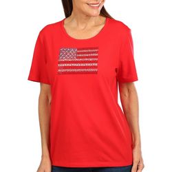 Coral Bay Womens Americana Jewel Flag Short Sleeve Top