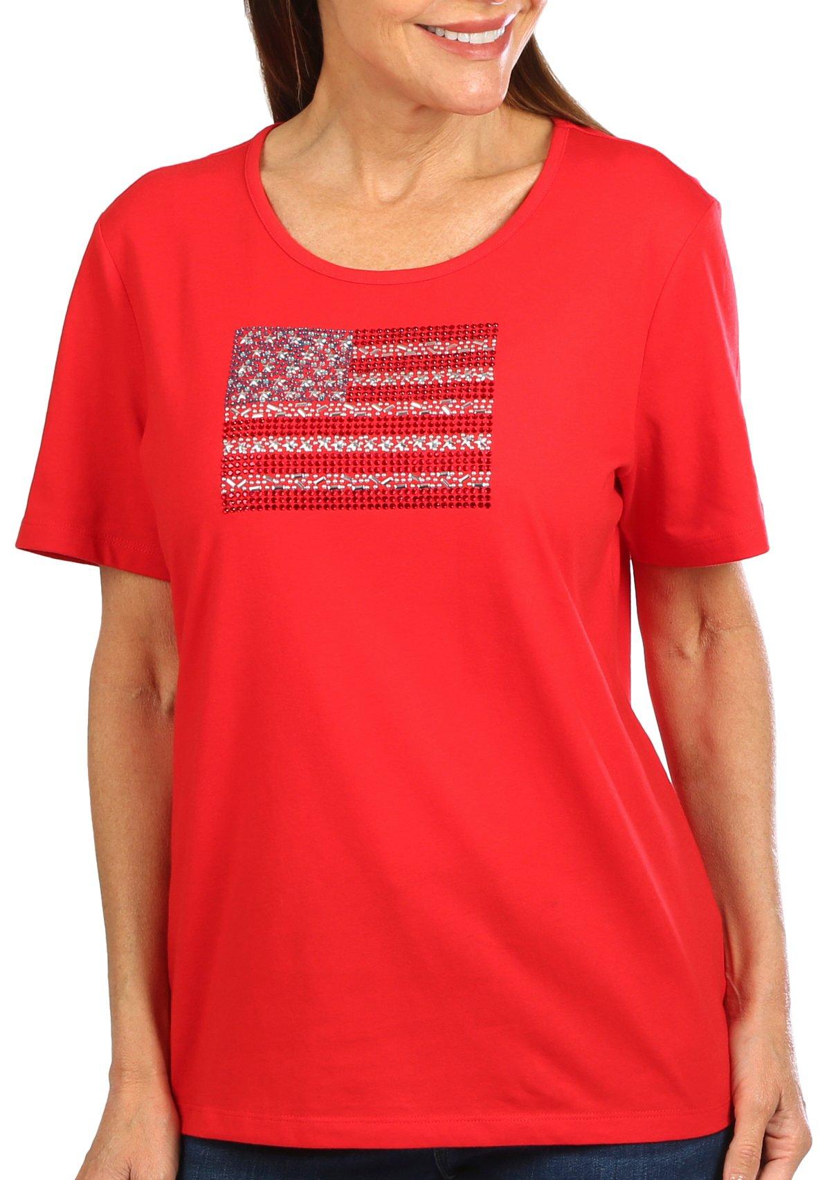 Womens Americana Jewel Flag Short Sleeve Top