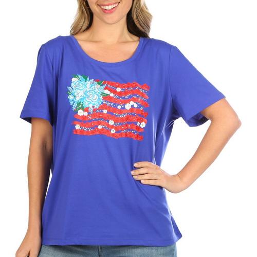 Coral Bay Womens Americana Jeweled Flag Short Sleeve