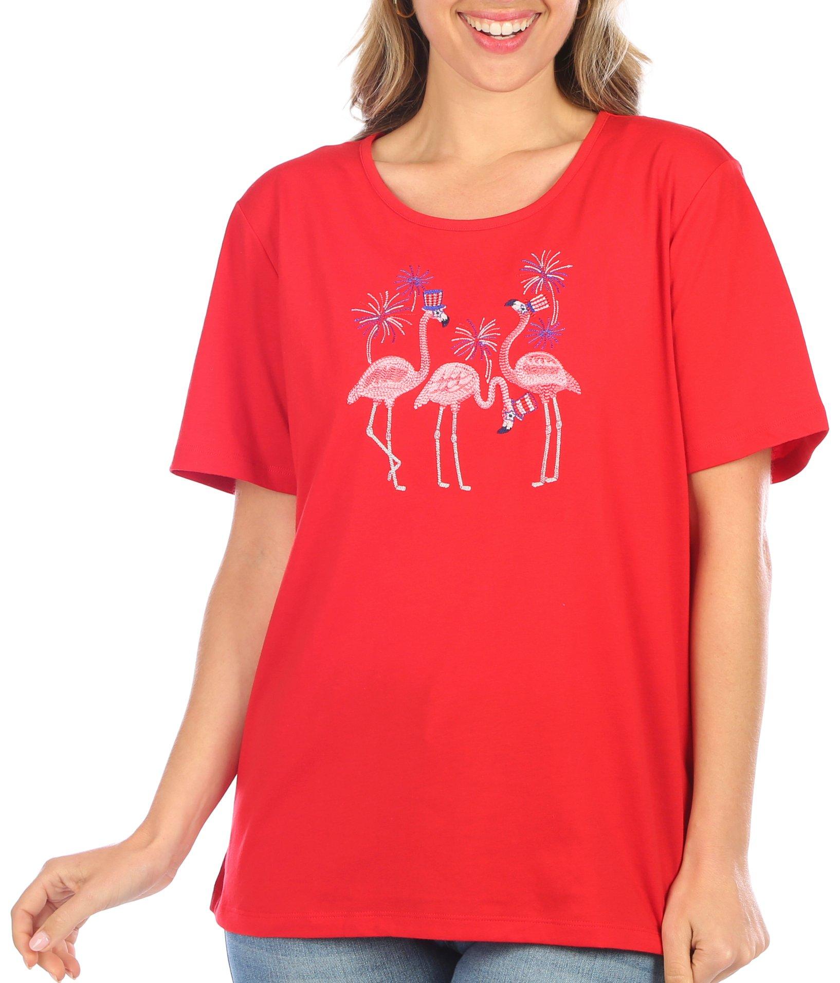 Womens Americana Flamingo Short Sleeve Top