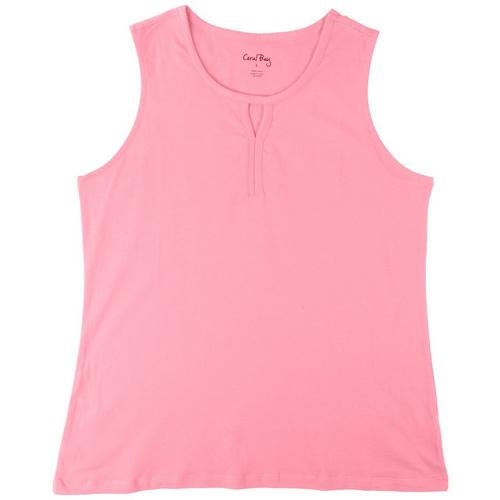 Coral Bay Womens Solid Keyhole Sleeveless Top