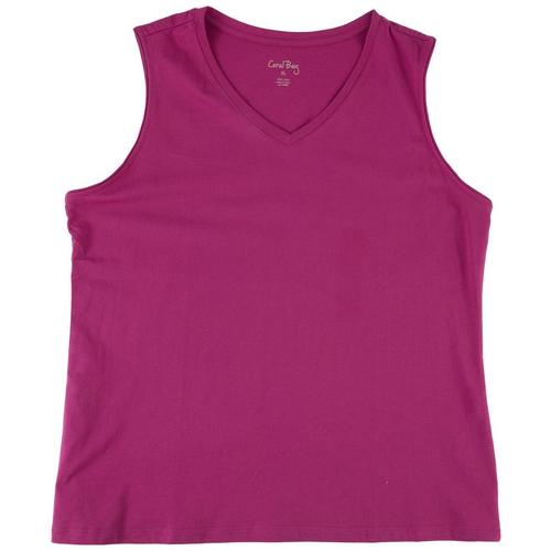 Coral Bay Womens Solid V-Neck Tank Top