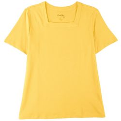 Coral Bay Womens Solid Square Neck Short Sleeve Top