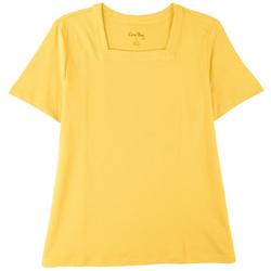 Womens Solid Square Neck Short Sleeve Top