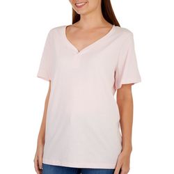 Coral Bay Womens Y-Neck Henley Short Sleeve Top
