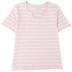 Coral Bay Womens Striped Scoop Keyhole Short Sleeve Top