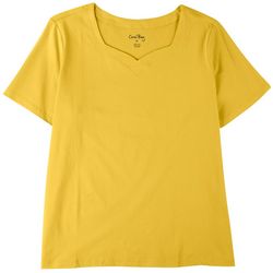 Coral Bay Womens Solid Scoop V-Neck Short Sleeve Top