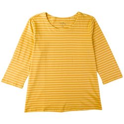 Coral Bay Womens Striped Wide Scoop 3/4 Sleeve Top