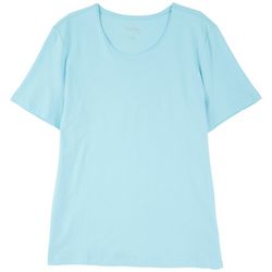 Coral Bay Womens Solid Jewel Short Sleeve Top