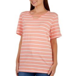 Coral Bay Womens Striped Scoop Cutout Short Sleeve Top