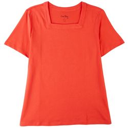 Coral Bay Womens Solid Square Neck Short Sleeve Top