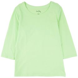 Coral Bay Womens Solid Wide Scoop Neck 3/4 Sleeve Top