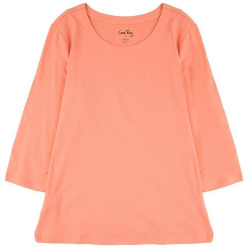 Coral Bay Womens Solid Wide Scoop Neck 3/4