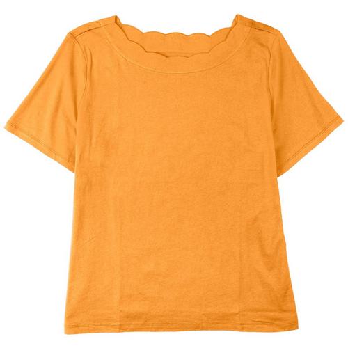 Coral Bay Womens Scalloped Short Sleeve Top