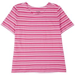 Coral Bay Womens Striped Crew Short Sleeve Top