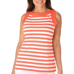 Coral Bay Womens Striped Wide Boat Neck Sleeveless Top