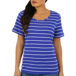Coral Bay Womens Stripe Round Neck Short Sleeve Top