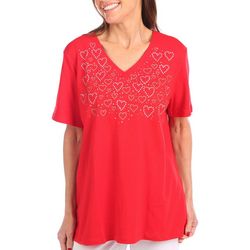 Coral Bay Womens Jewelled Hearts Short Sleeve Top