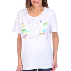 Coral Bay Womens Embellished Tres Chic Short Sleeve Top