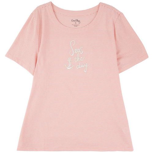 Coral Bay Womens Embroidered Scoop Neck Short Sleeve