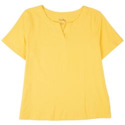 Coral Bay Womens Solid Notch Short Sleeve Top
