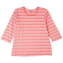 Coral Bay Womens Multicolored Stripes 3/4 Sleeve Top