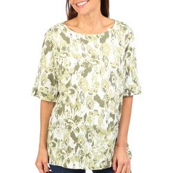 Coral Bay Womens Abstract Print Roll Tab Sleeve Top