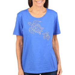 Coral Bay Womens Jewelled Turtles Short Sleeve Top