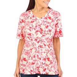 Coral Bay Womens Print Scalloped Neck Short Sleeve Top