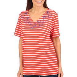 Coral Bay Womens Anchors Away Embellished Short Sleeve Tee