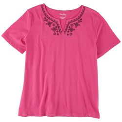Coral Bay Womens Embroidered Short Sleeve Top