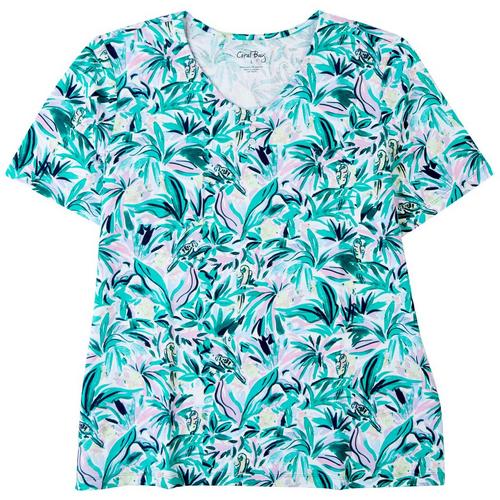 Coral Bay Womens 3 Button Tropical Short Sleeve