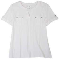 Coral Bay Womens Split Neck Solid Top