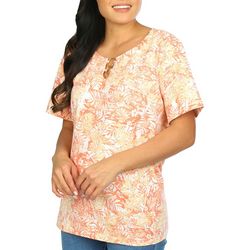 Coral Bay Womens  Fronds Short Sleeve Top