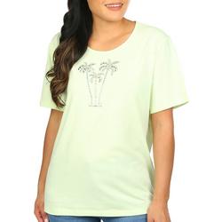 Womens Embellished Palm Tree Short Sleeve Top