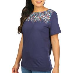 Womens Boat Neck Floral Short Sleeve Tee
