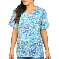 Womens Frond Scallop Neck Short Sleeve Top
