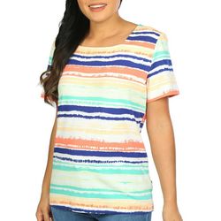 Coral Bay Womens Stripe Square Neck Short Sleeve Top