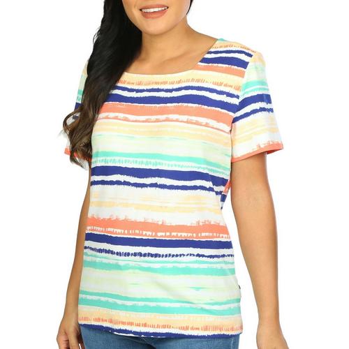 Coral Bay Womens Stripe Square Neck Short Sleeve