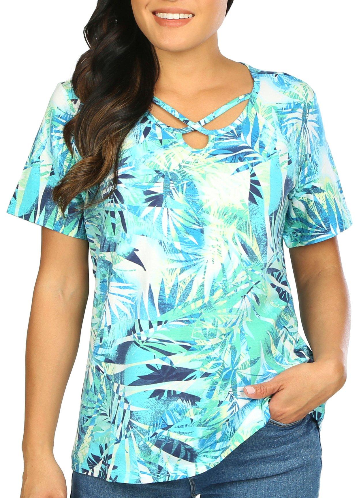 Coral Bay Womens Frond Crisscross Keyhole Top