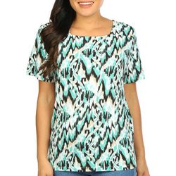 Coral Bay Womens Print Square Neck Short Sleeve Top
